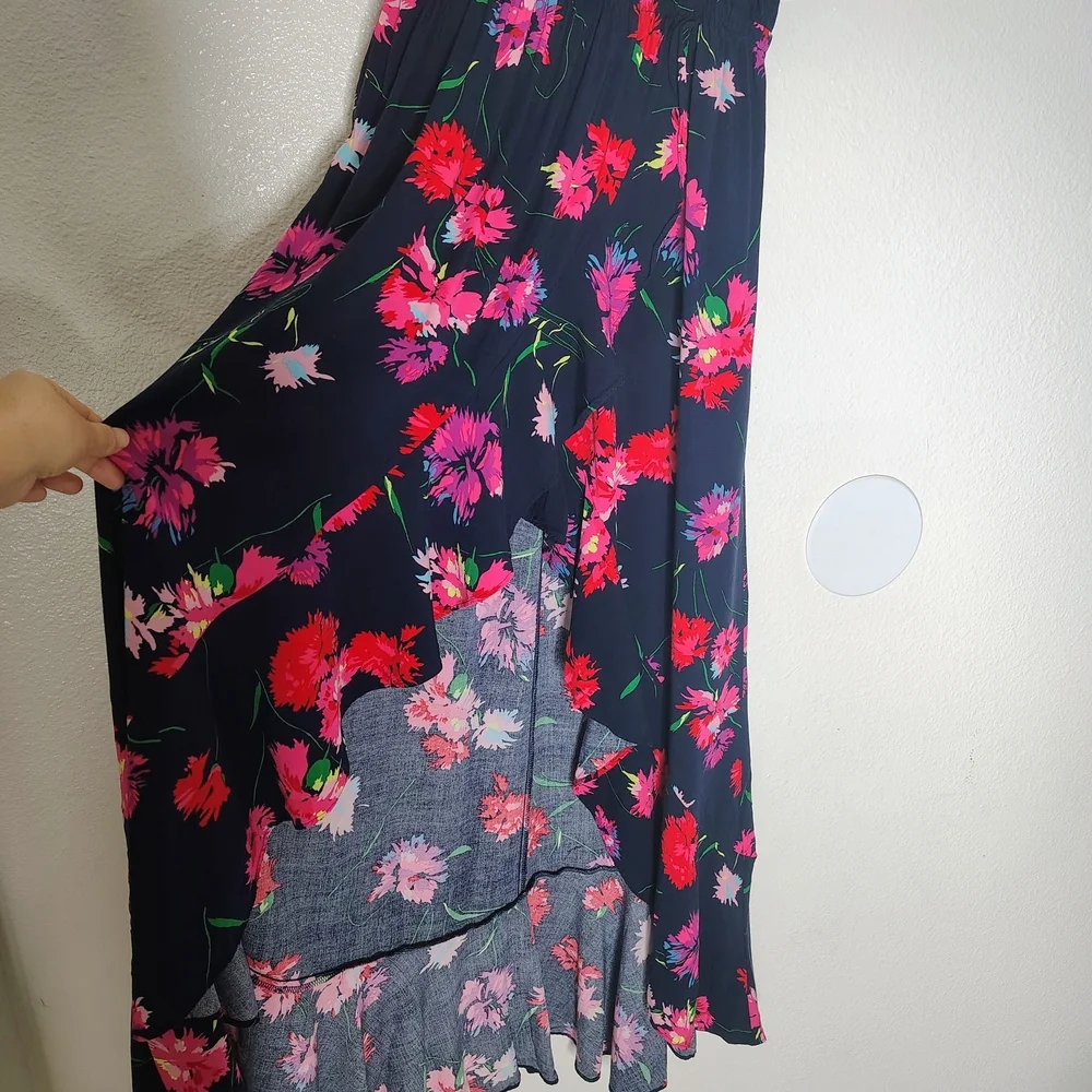 Express Floral Maxi Dress Small Blue Pink Ruffle High Low Wrap Faux Summer Boho - Picture 8 of 16